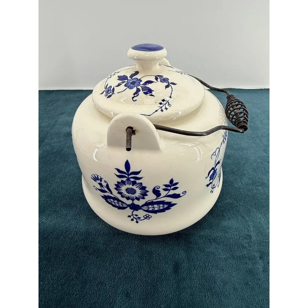 Blue Onion Floral Ceramic Tea Kettle Vintage Japan Farmhouse Cottage Teapot 9x7